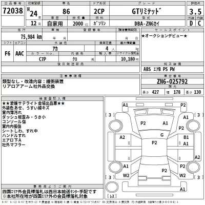 Toyota GT 86  с аукциона в Японии