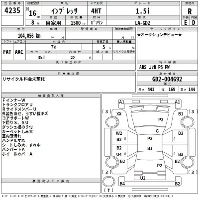 Subaru IMPREZA  с аукциона в Японии