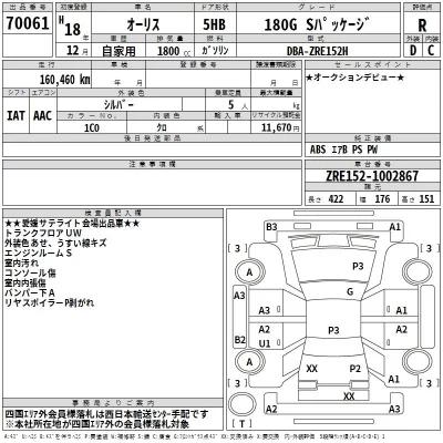 Toyota AURIS  с аукциона в Японии