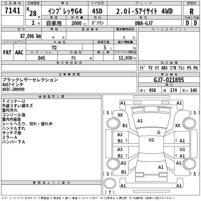 Subaru IMPREZA G4  с аукциона в Японии