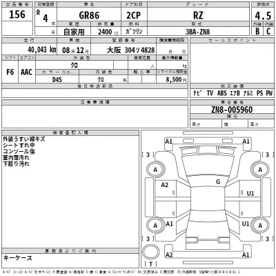 Toyota GT 86  с аукциона в Японии