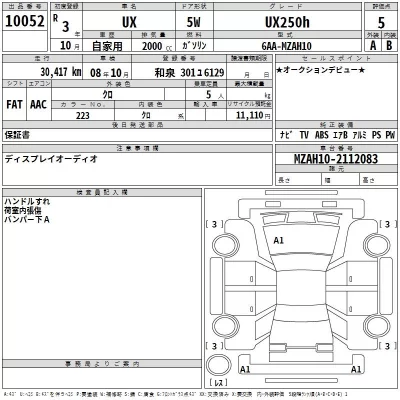 Lexus UX  с аукциона в Японии