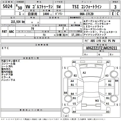Volkswagen GOLF TOURAN  с аукциона в Японии