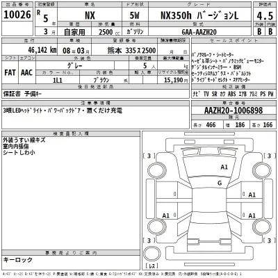 Lexus NX  с аукциона в Японии