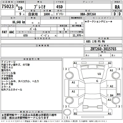 Toyota PREMIO  с аукциона в Японии