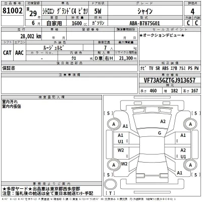 Citroen GRAND C4  с аукциона в Японии