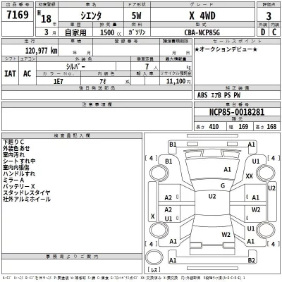 Toyota SIENTA  с аукциона в Японии