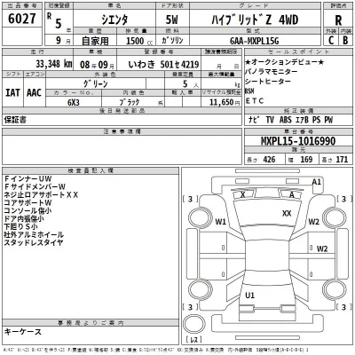 Toyota SIENTA  с аукциона в Японии