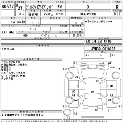 Toyota VELLFIRE  с аукциона в Японии