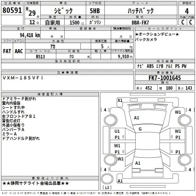 Honda CIVIC  с аукциона в Японии