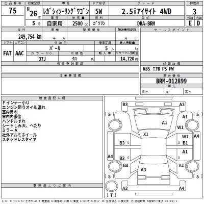 Subaru LEGACY  с аукциона в Японии