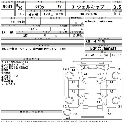 Toyota SIENTA  с аукциона в Японии