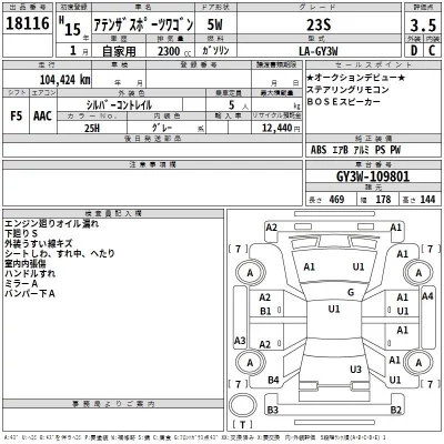 Mazda ATENZA WAGON  с аукциона в Японии