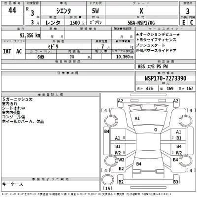 Toyota SIENTA  с аукциона в Японии