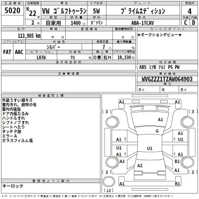 Volkswagen GOLF TOURAN  с аукциона в Японии