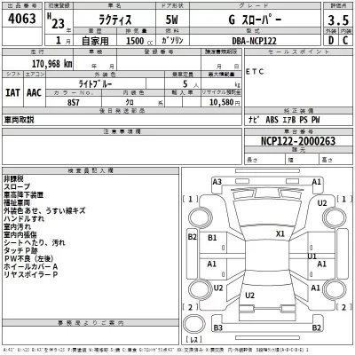 Toyota RACTIS  с аукциона в Японии