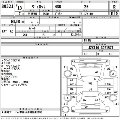 Toyota VEROSSA  с аукциона в Японии