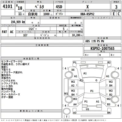 Toyota BELTA  с аукциона в Японии