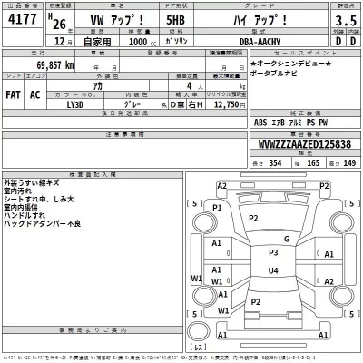 Volkswagen UP  с аукциона в Японии