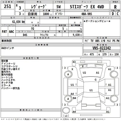 Subaru LEVORG  с аукциона в Японии