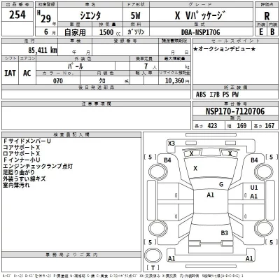 Toyota SIENTA  с аукциона в Японии