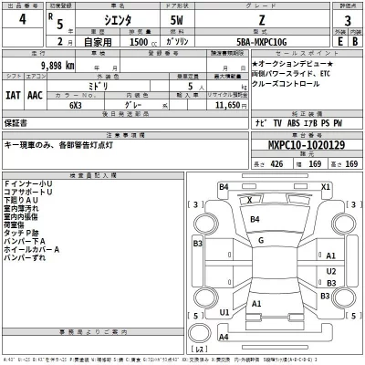 Toyota SIENTA  с аукциона в Японии