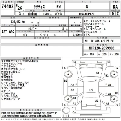 Toyota RACTIS  с аукциона в Японии