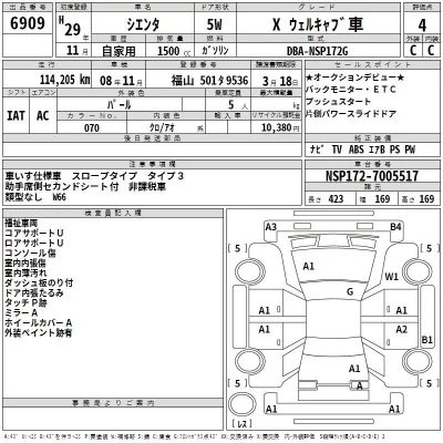 Toyota SIENTA  с аукциона в Японии