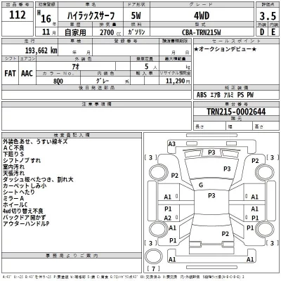 Toyota HILUX SURF  с аукциона в Японии