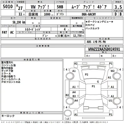 Volkswagen UP  с аукциона в Японии