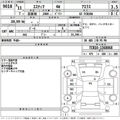 Toyota ESTIMA  с аукциона в Японии