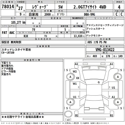 Subaru LEVORG  с аукциона в Японии