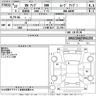 Volkswagen UP  с аукциона в Японии
