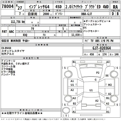 Subaru IMPREZA G4  с аукциона в Японии