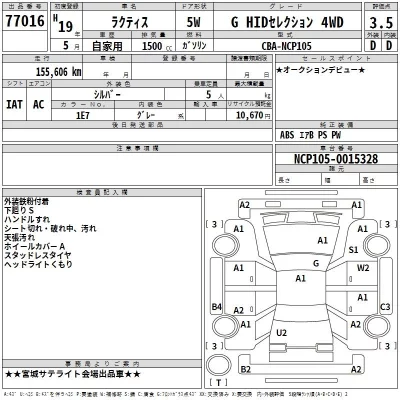 Toyota RACTIS  с аукциона в Японии