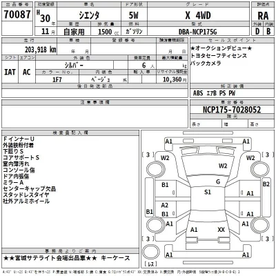 Toyota SIENTA  с аукциона в Японии