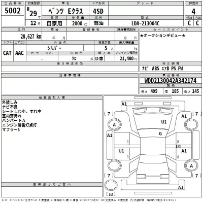 Mercedes-Benz E CLASS  с аукциона в Японии