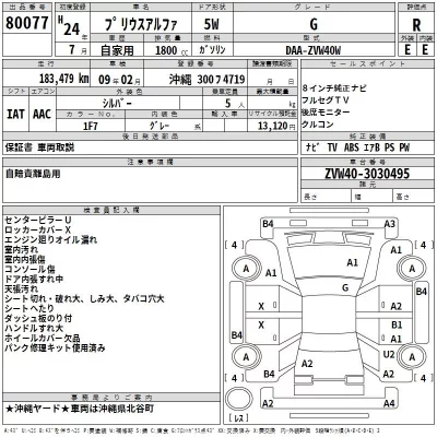 Toyota PRIUS ALPHA  с аукциона в Японии