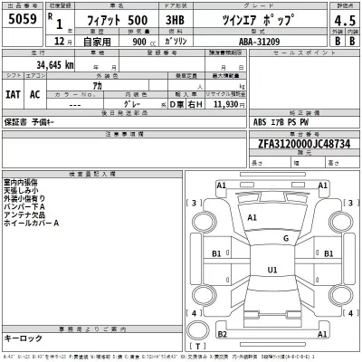 Fiat 500  с аукциона в Японии