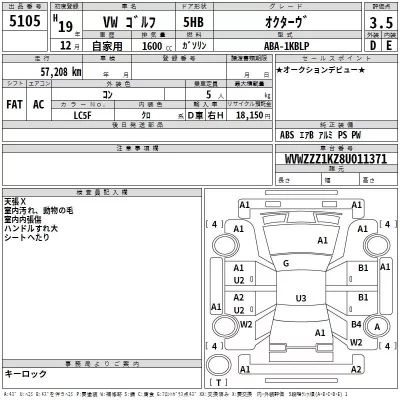 Volkswagen GOLF  с аукциона в Японии