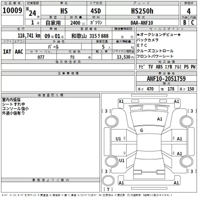 Lexus HS  с аукциона в Японии