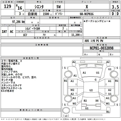 Toyota SIENTA  с аукциона в Японии