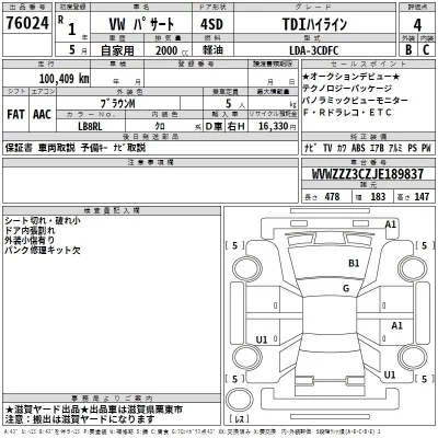 Volkswagen PASSAT  с аукциона в Японии