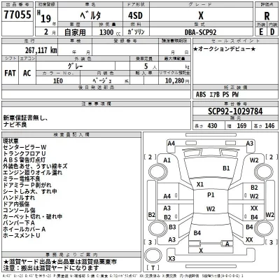 Toyota BELTA  с аукциона в Японии
