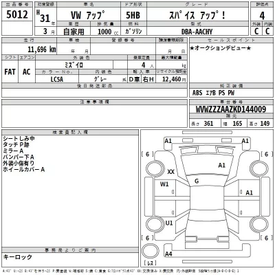 Volkswagen UP  с аукциона в Японии