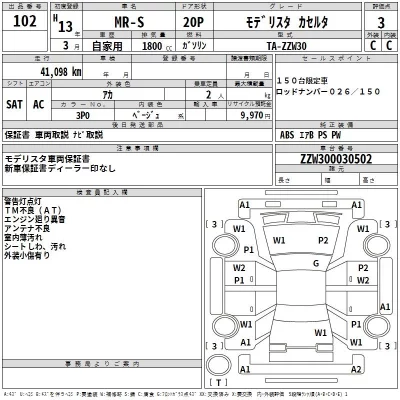 Toyota MR-S  с аукциона в Японии