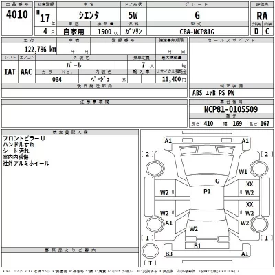 Toyota SIENTA  с аукциона в Японии