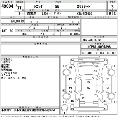 Toyota SIENTA  с аукциона в Японии