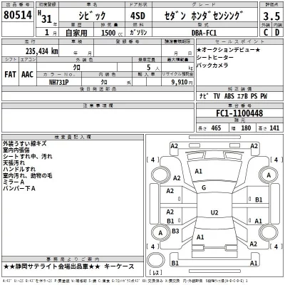 Honda CIVIC  с аукциона в Японии