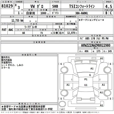Volkswagen POLO  с аукциона в Японии